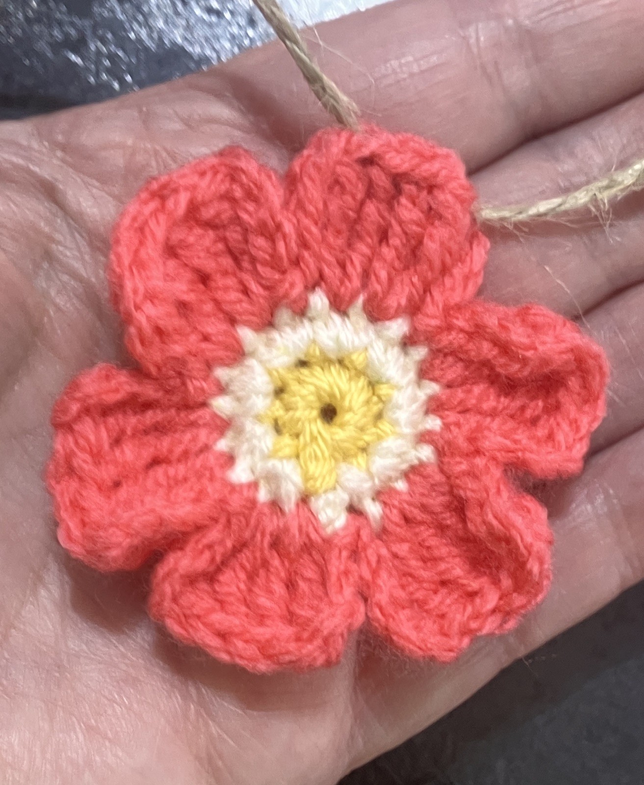 🌸NEW Hand Crochet PRETTY jute 7 Flowers Bunting Window Camper Summer 35” Gift