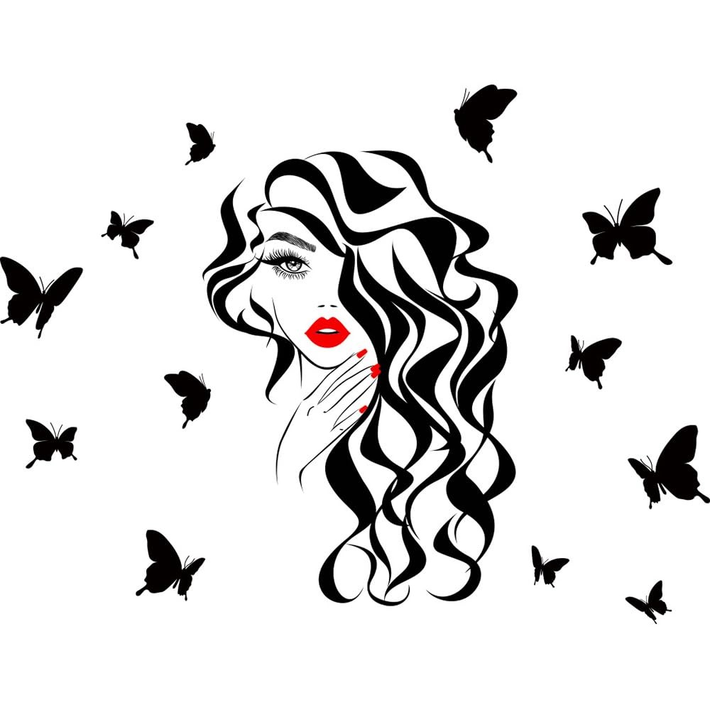 Modern Line Art Wall Decals Minimalist Art Lady Face Butterfly Stickers