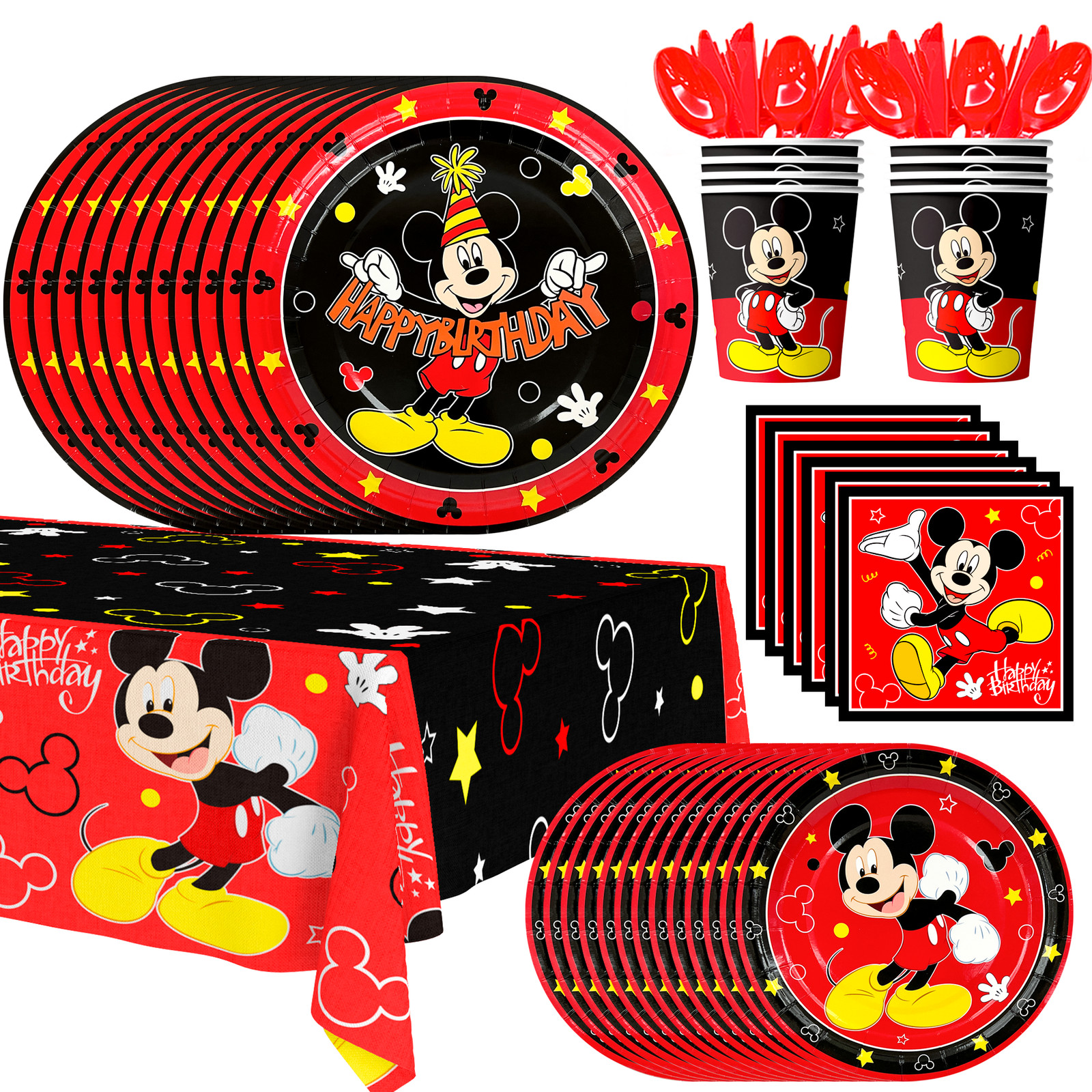 141Pcs Mickey Mouse Party Decoration Disney Party Supplies Tableware Plates Cups