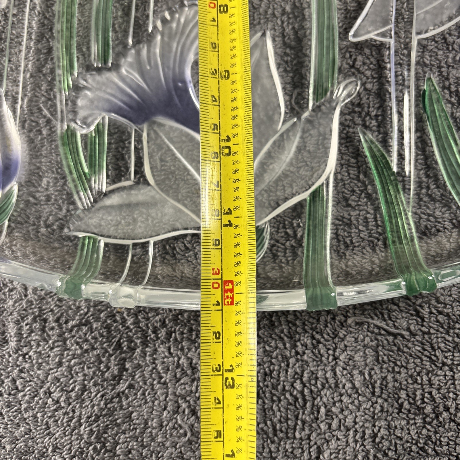 Large Mikasa ? Glass Art-Deco Charger Platter – Daffodil Blue / Clear 12″ x 12″