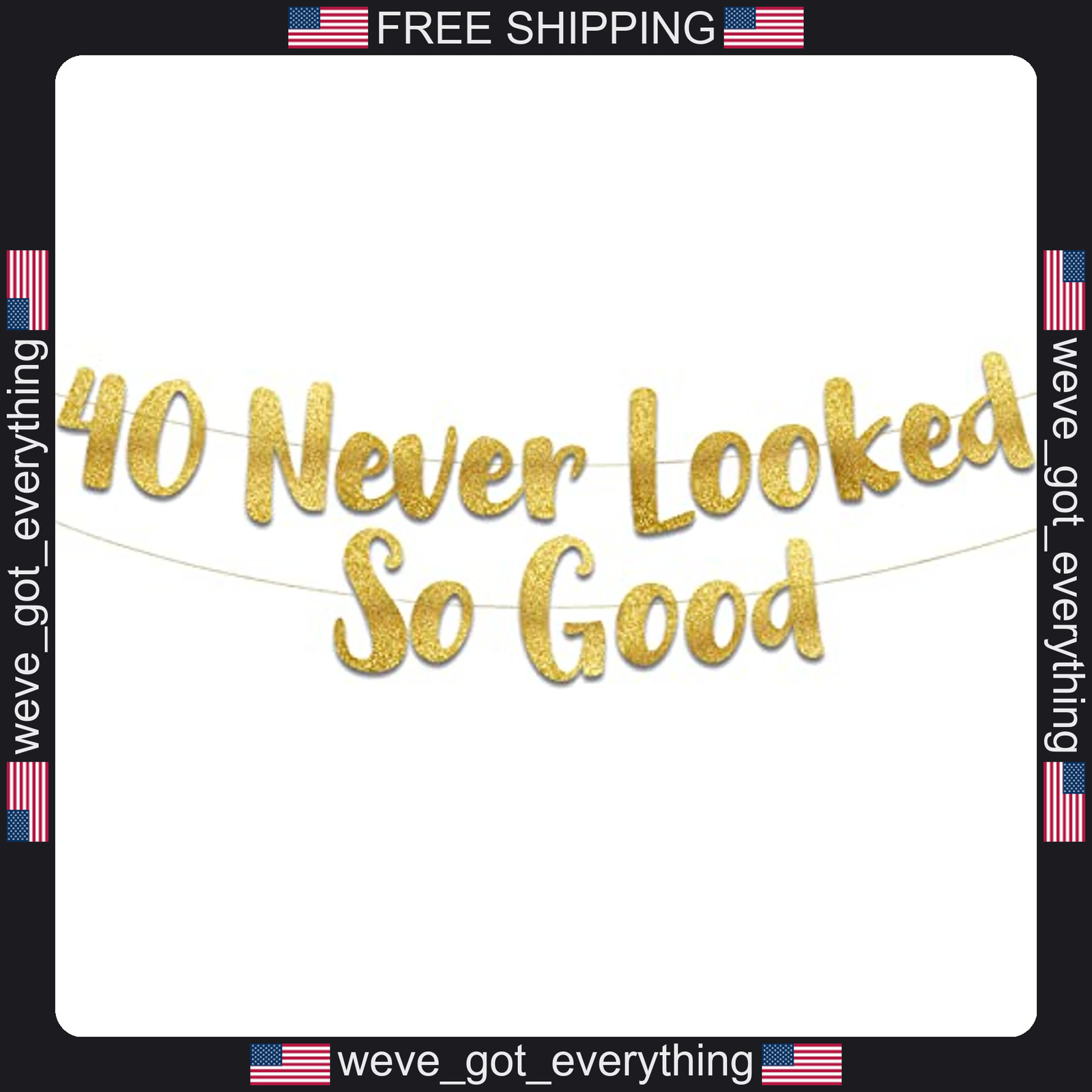 Pre-Strung Gold Glitter 40th Birthday Banner for Celebrations