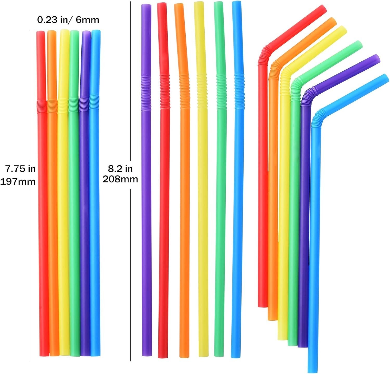 500-Pack Solid Colors Flexible Drinking Straws, Plastic Disposable Bendy Stra…