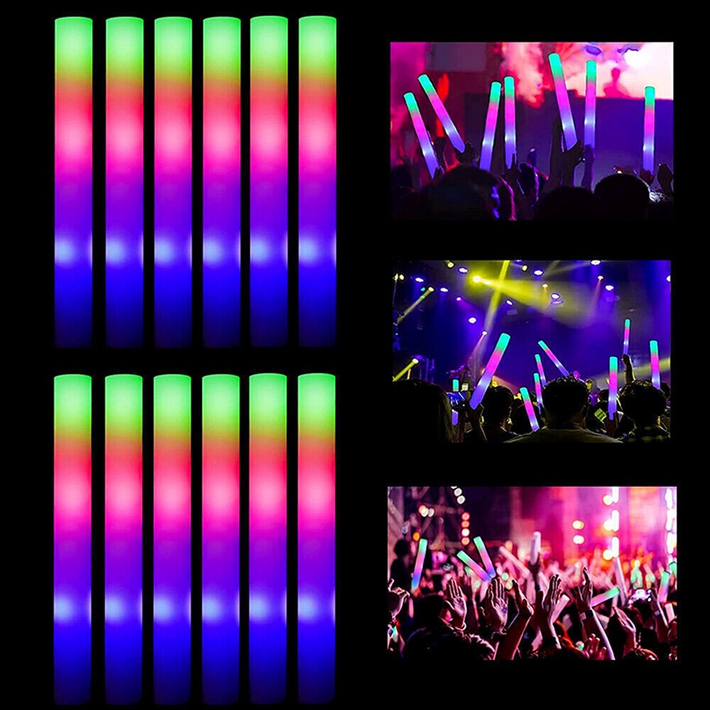 100-800Pcs LED Glow Sticks Bulk RGB Foam Light Up Concert Events Party Supplies