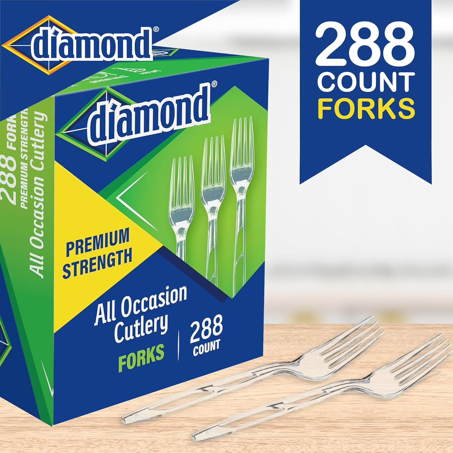 Diamond All Occasion Clear Plastic Disposable Cutlery, 288 Count Forks