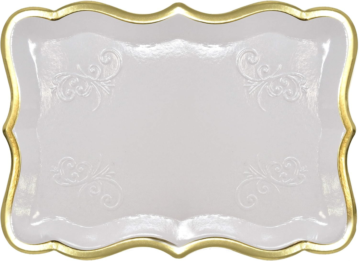 10 White Rectangle Trays with Gold Rim Border for Dessert Display Table Parti…