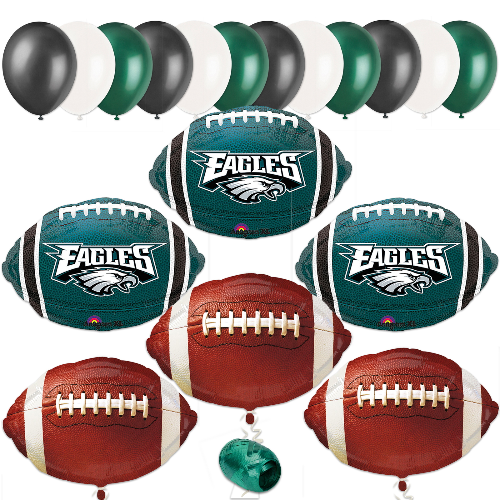 Helmet Football Bouquet 18pc Football Balloon Pack, Dark Green Black White