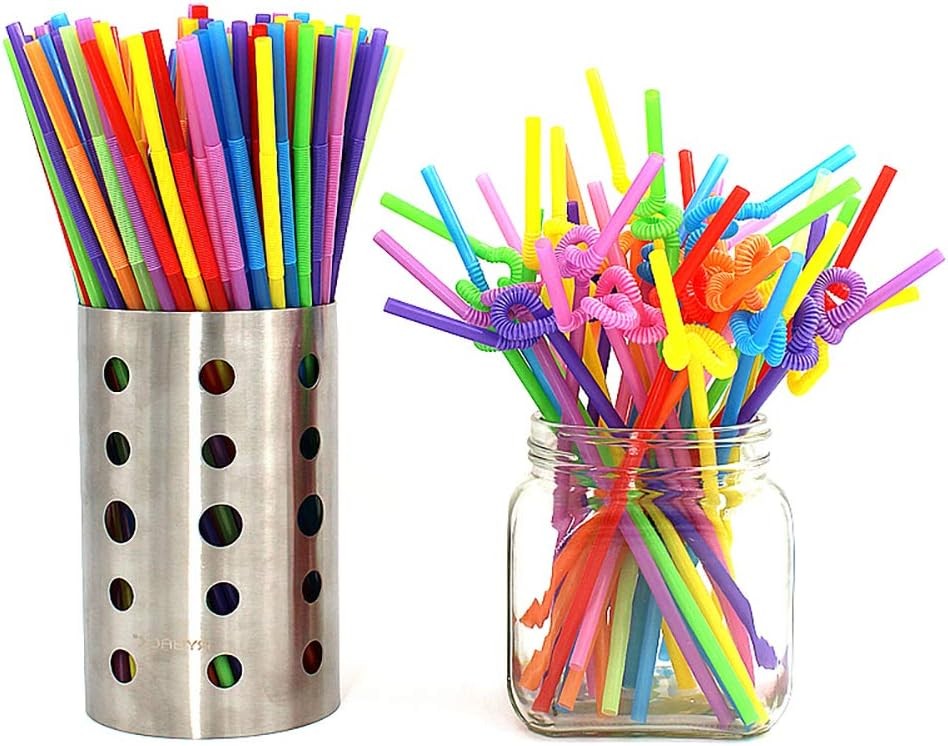ALINK 100pcs Assorted Colored Plastic Disposable Drinking One Size, Rainbow