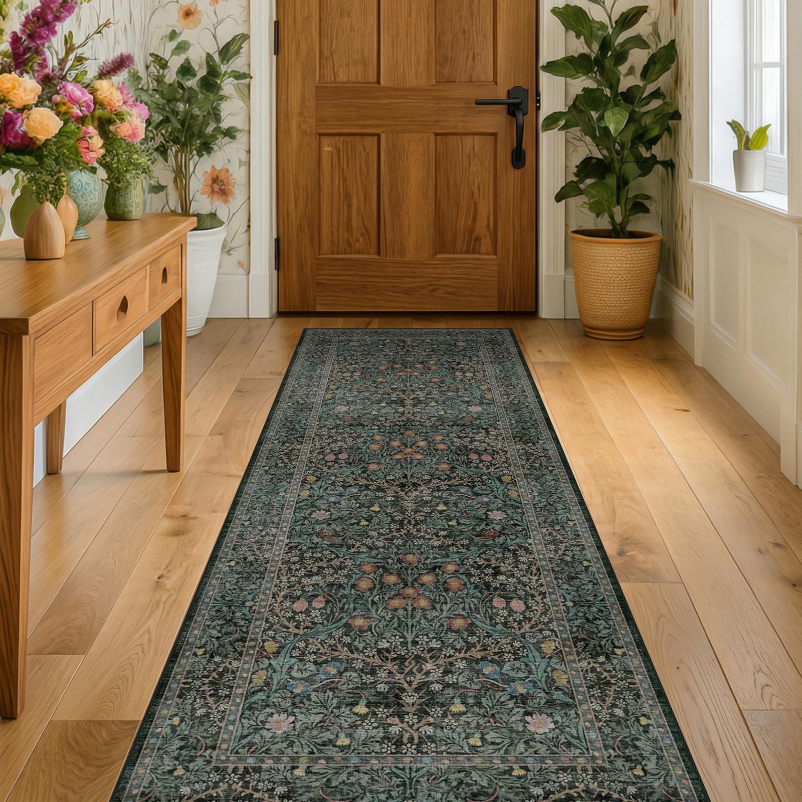 8ft Long Runners for Hallways Non 2’6″ x 8′ (Runner), Dark Green / Black