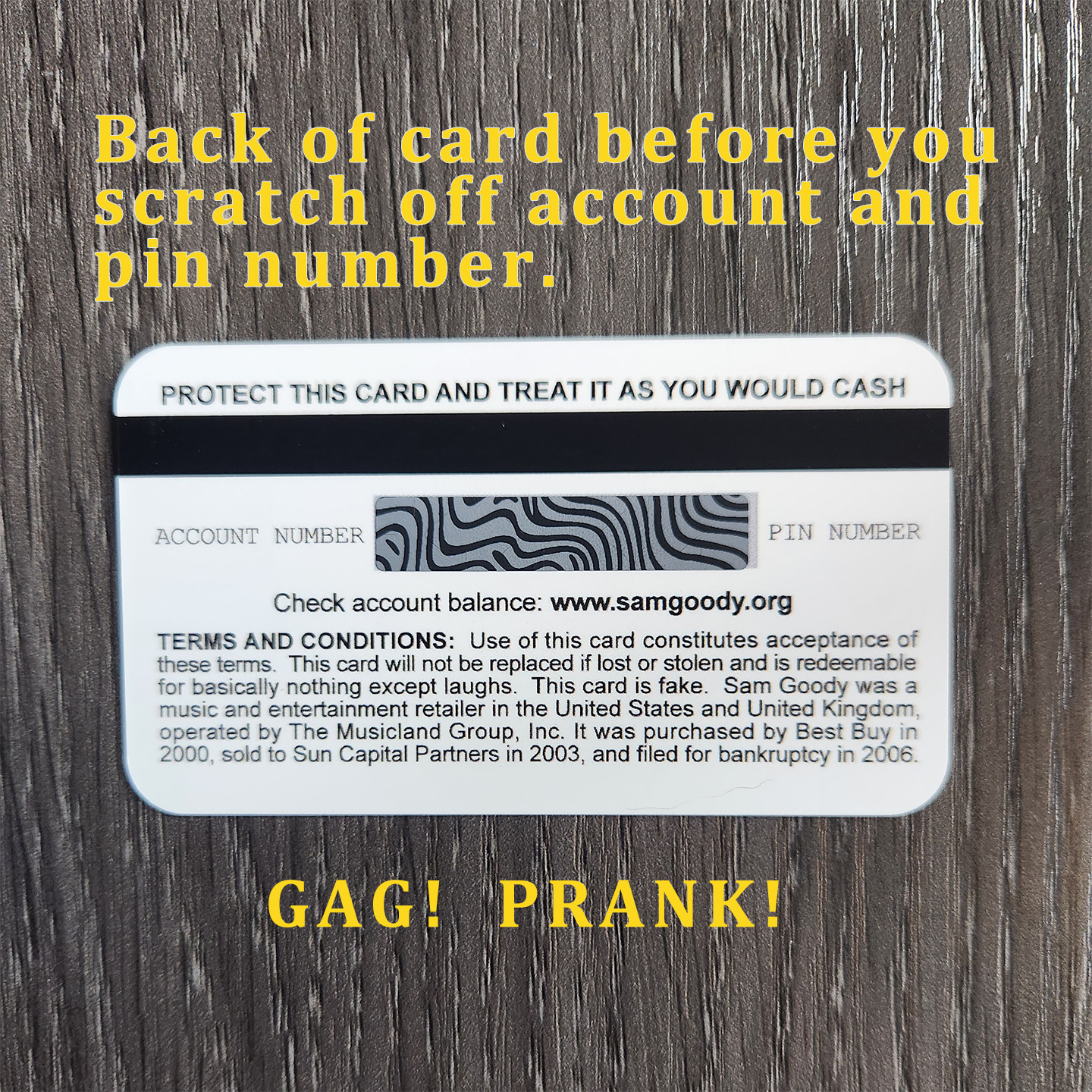 (2) Sam Goody Prank Gag Gift Card – Birthday Christmas Graduation Gag gift FUNNY