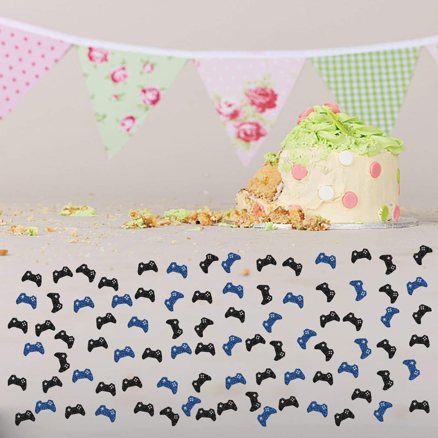 Set of 100 Game Confetti, Black Glitter Game Palyer Birthday Confetti, Game Them