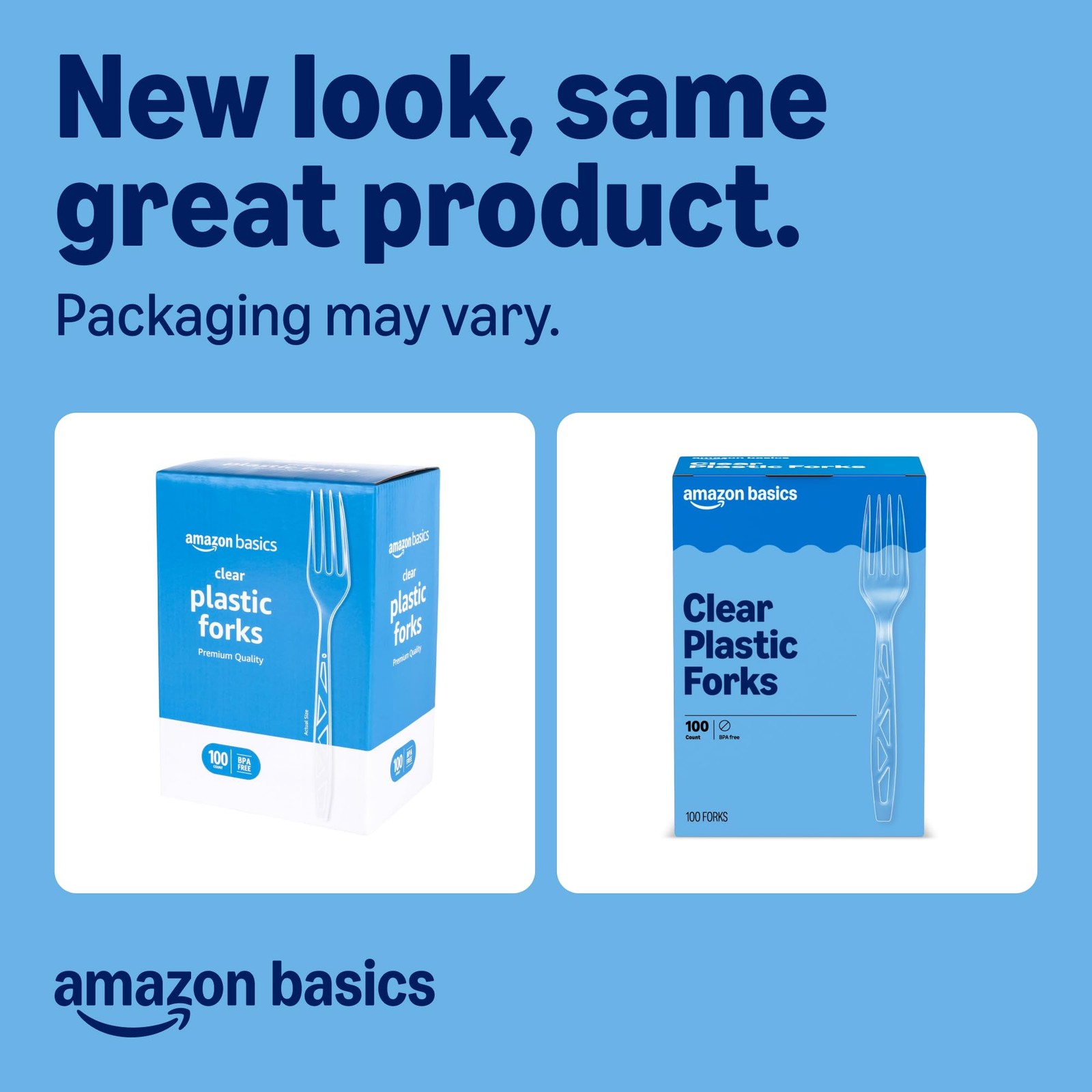 Amazon Basics Disposable Clear Plastic Forks, Premium Quality, 100 Count, Lar…