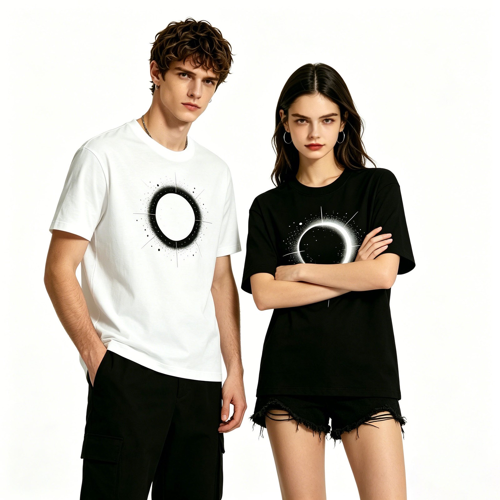 Hollowmark Custon Monochrome Front Print Tee Black White S-5XL Symbol Shirt