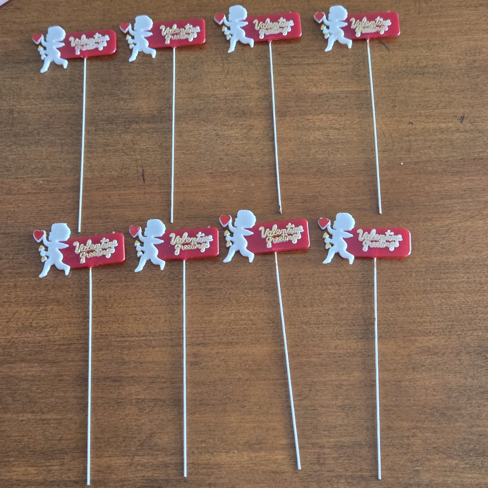 Vintage Lot of 8 Valentine’s Day Craft Decoration Floral Picks Plastic Cupid