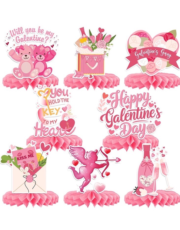 Galentine’s Day Valentine’s Table Centerpiece Cutouts, Paper Hearts Pink Red