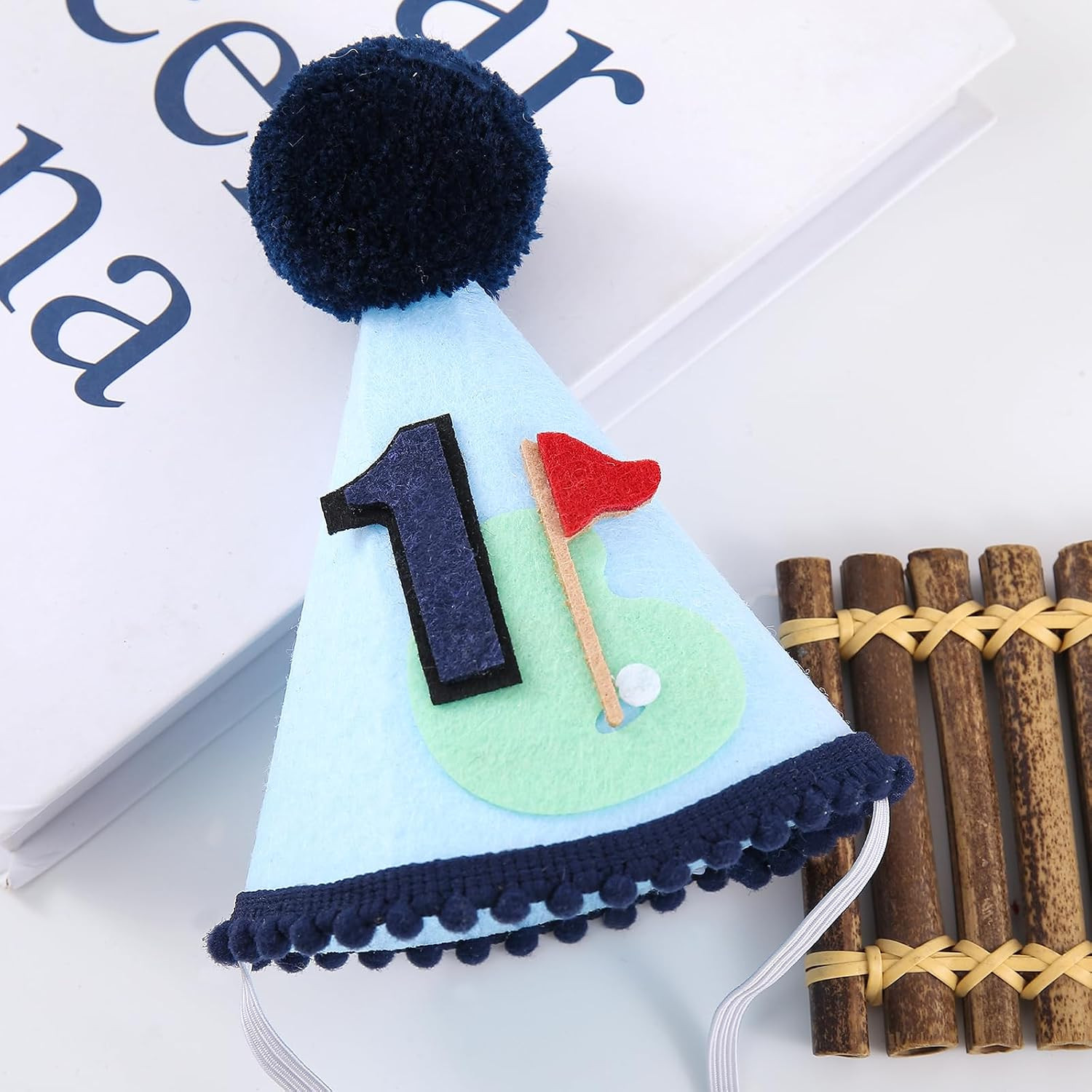 Golf 1St Birthday Highchair Banner – Hole in One Theme Blue Gingham One High Cha