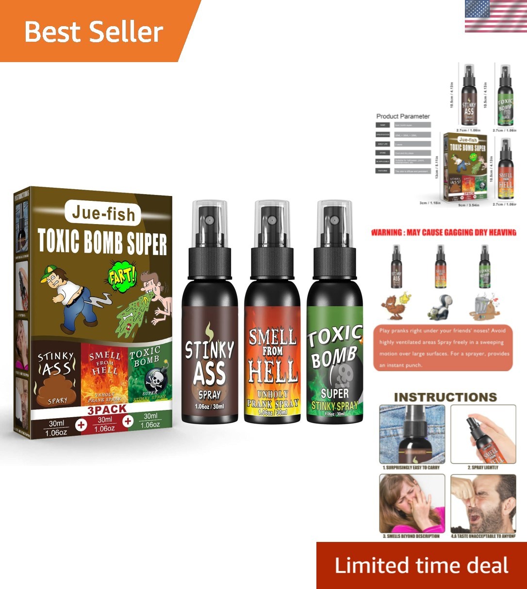 3P Fart Spray Extra Strong 30ml Potent Stink Spray Non Toxic Fart Bomb Prank …