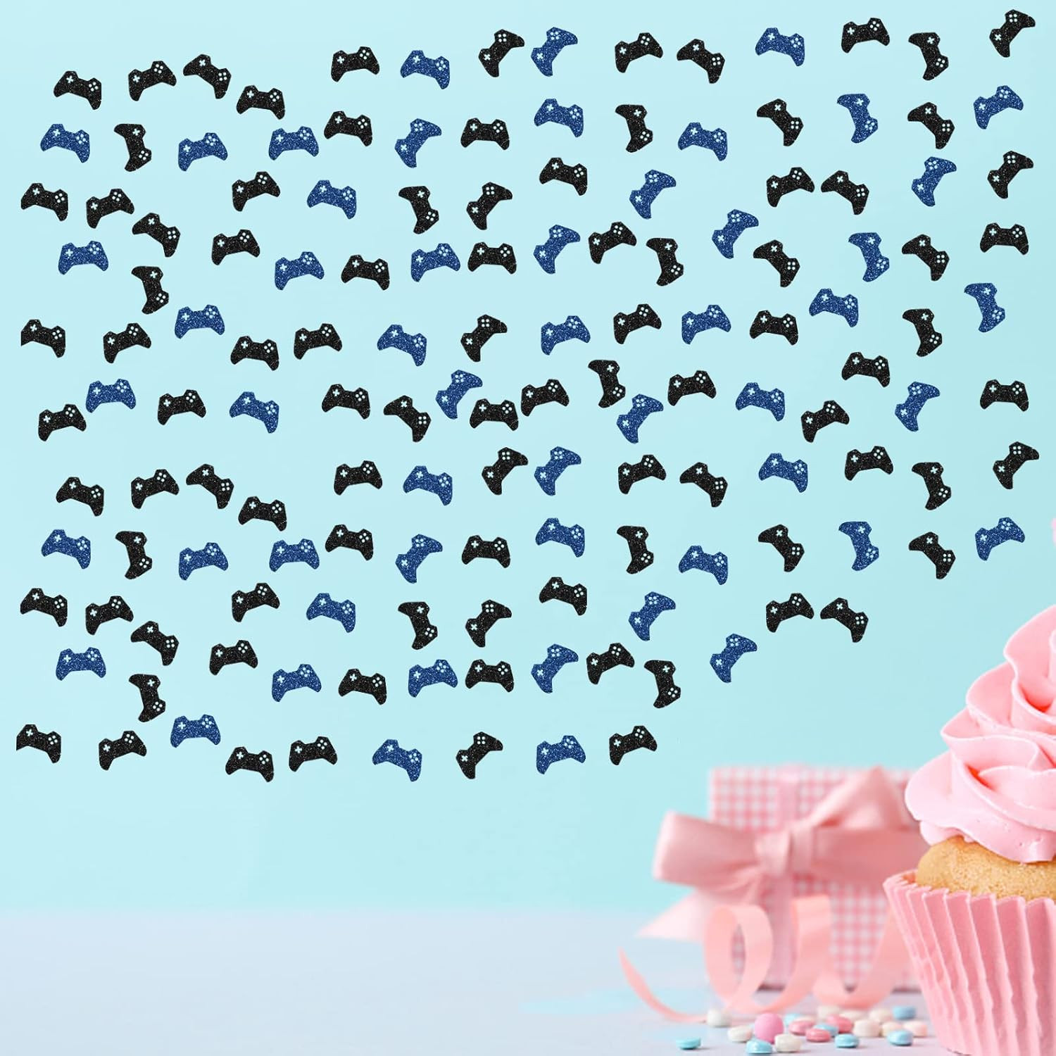 Set of 100 Game Confetti, Black Glitter Game Palyer Birthday Confetti, Game Them