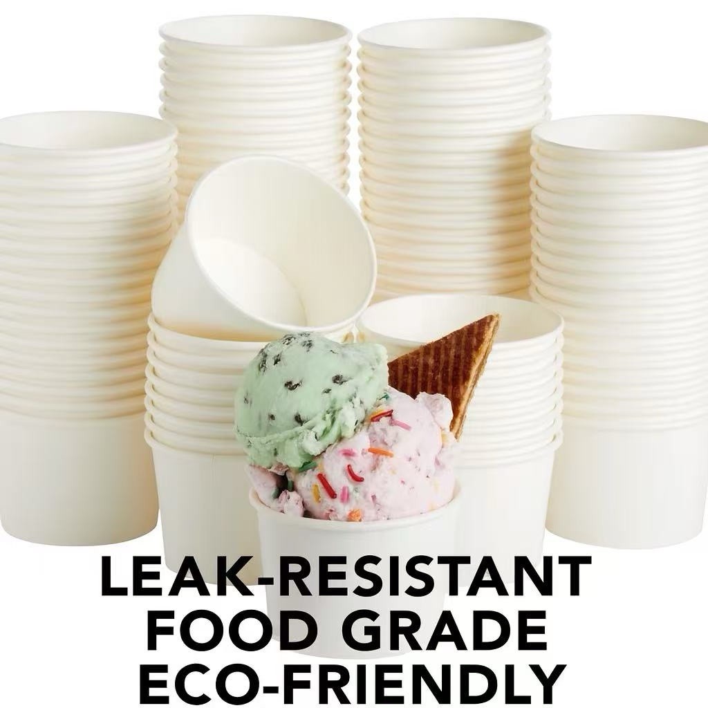 100 Pack 12oz Paper Ice Cream Cups Bulk – Disposable Dessert Yogurt Soup Bowls