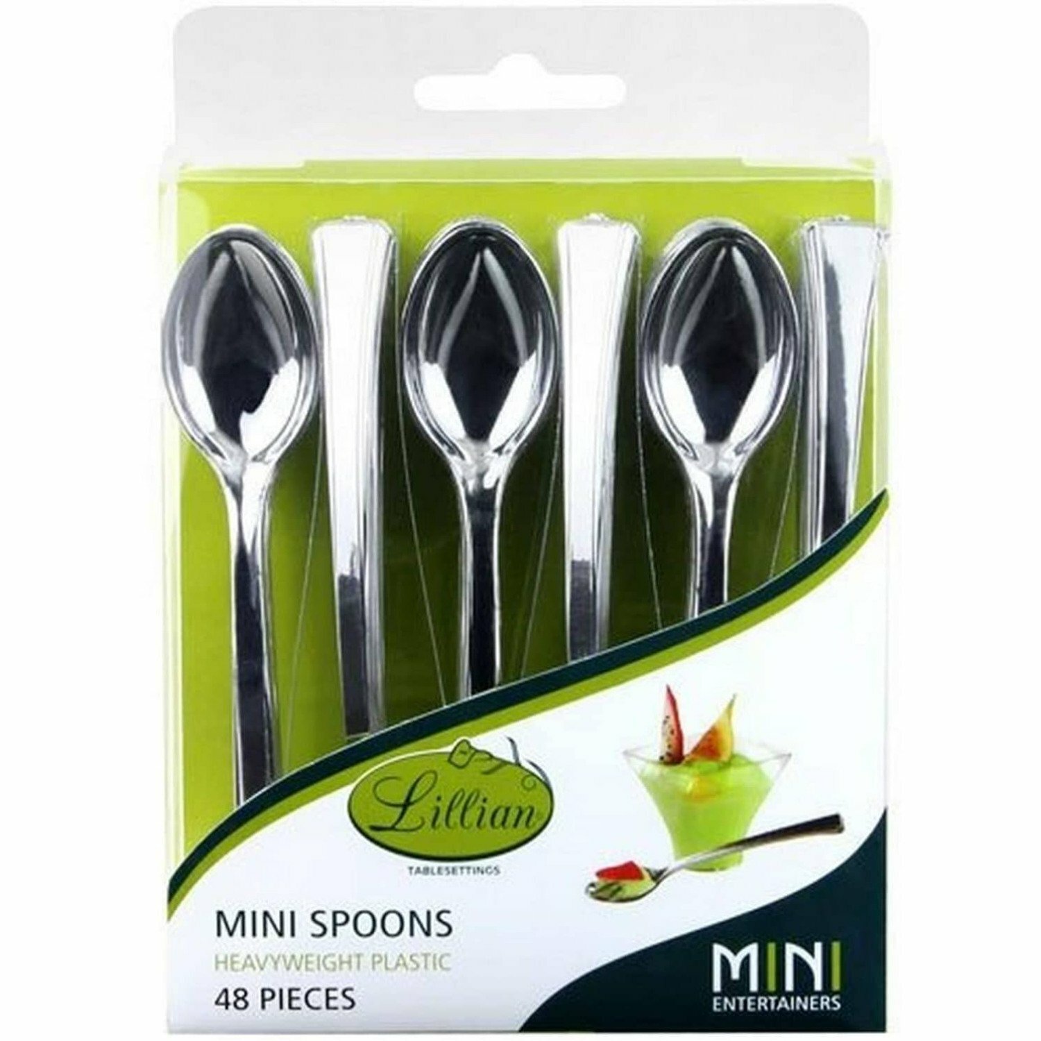 Lillian Mini Polished Silver Spoon For Dessert Plastic Spoon for Holiday Parties