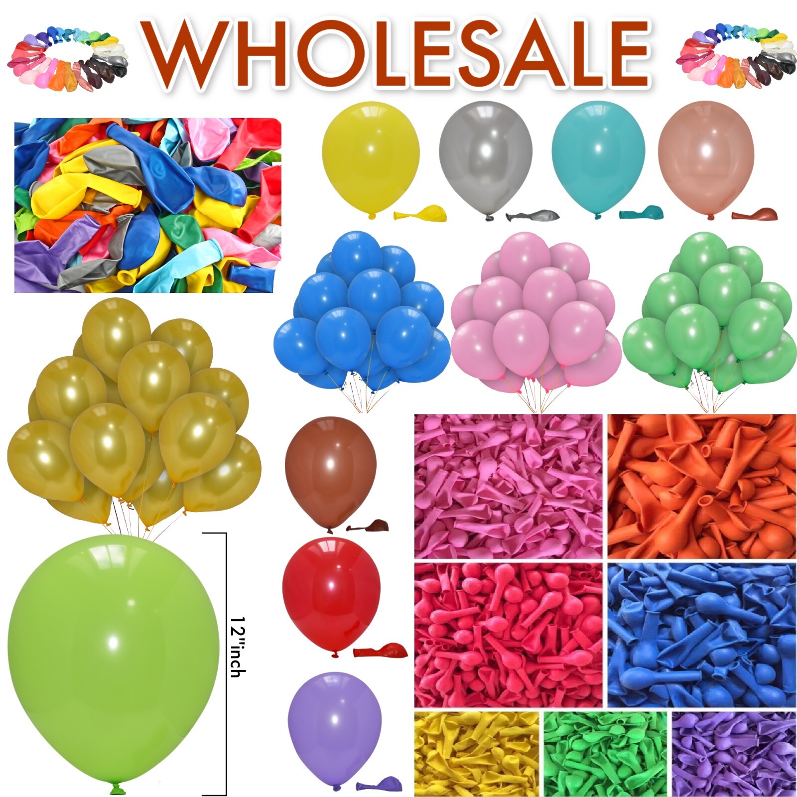 WHOLESALE BALLOONS 12” LATEX HELIUM 10-2000 JOBLOT WEDDING PARTY BIRTHDAY DECOR