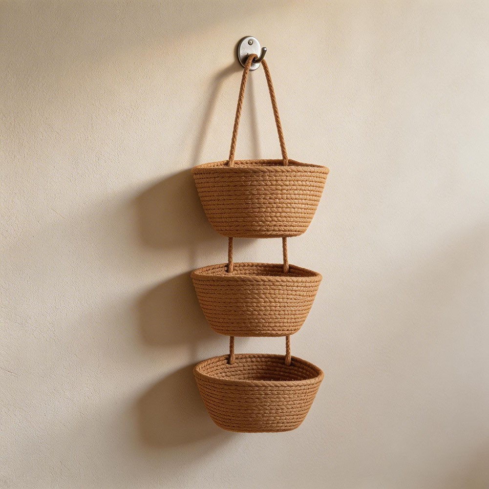Contemporary 3 Level Hanging Basket for Wall Based Storage of Daily Use Items