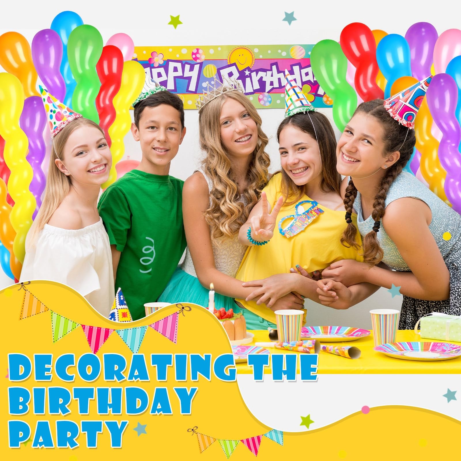 500 Pcs 40 Inches Latex Spiral Balloons – 9 Assorted Colors Party Decorations