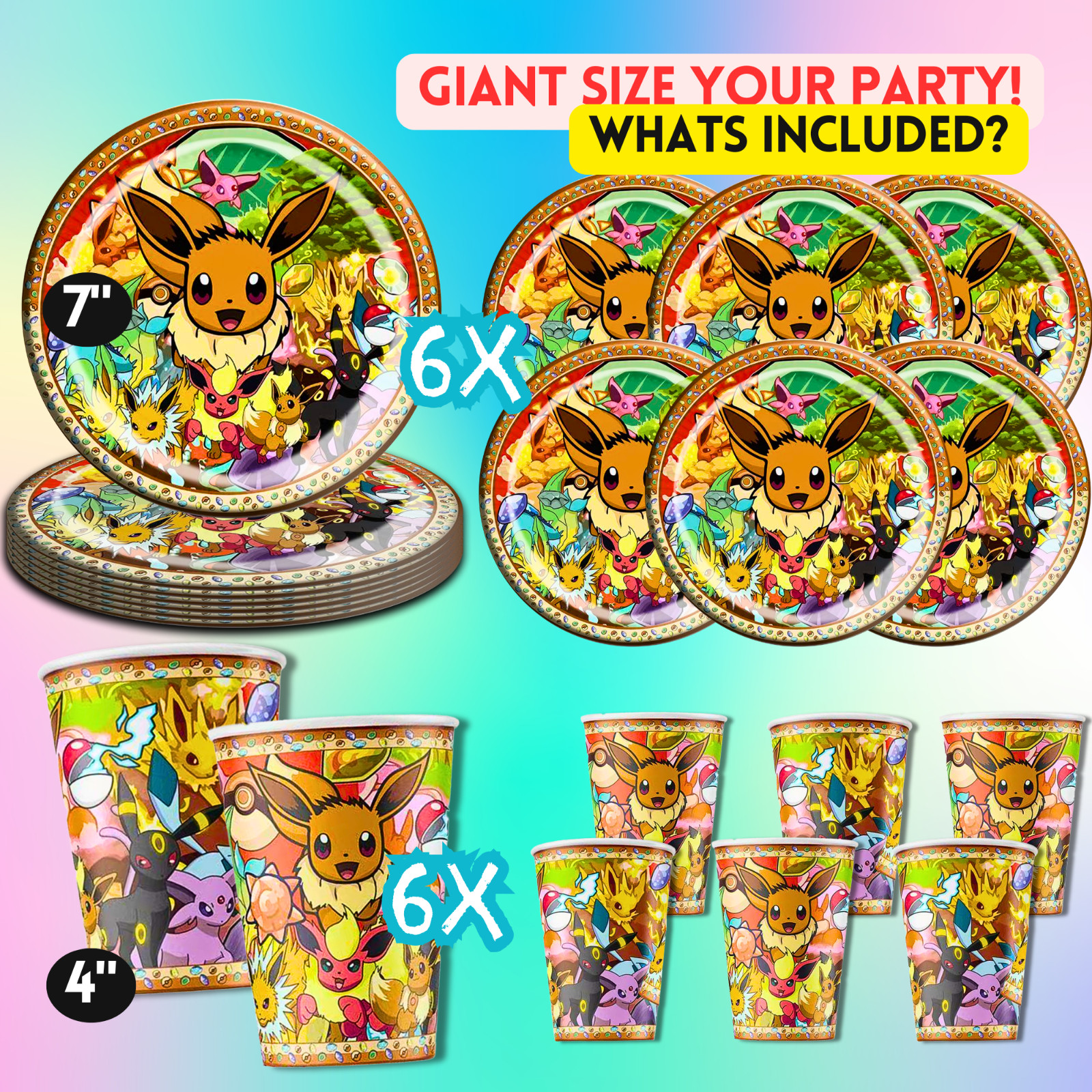 POKEMON EEVEE PARTY SUPPLIES BIRTHDAY DECORATION BALLOON TABLEWARE SWIRL