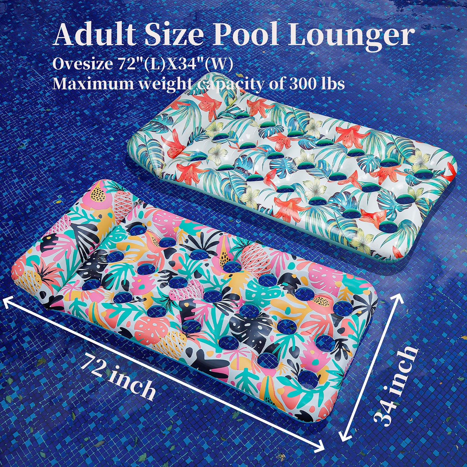 2 Pack Pool Floats Adult, Oversized Inflatable Pool Float Loungers for Adults wi