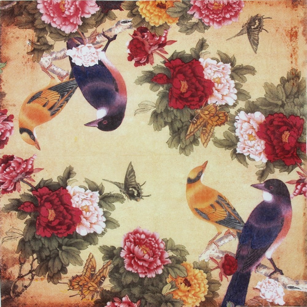 ALINK Decoupage Paper Napkins with Vintage Floral 20 Count (Pack of 1), Red
