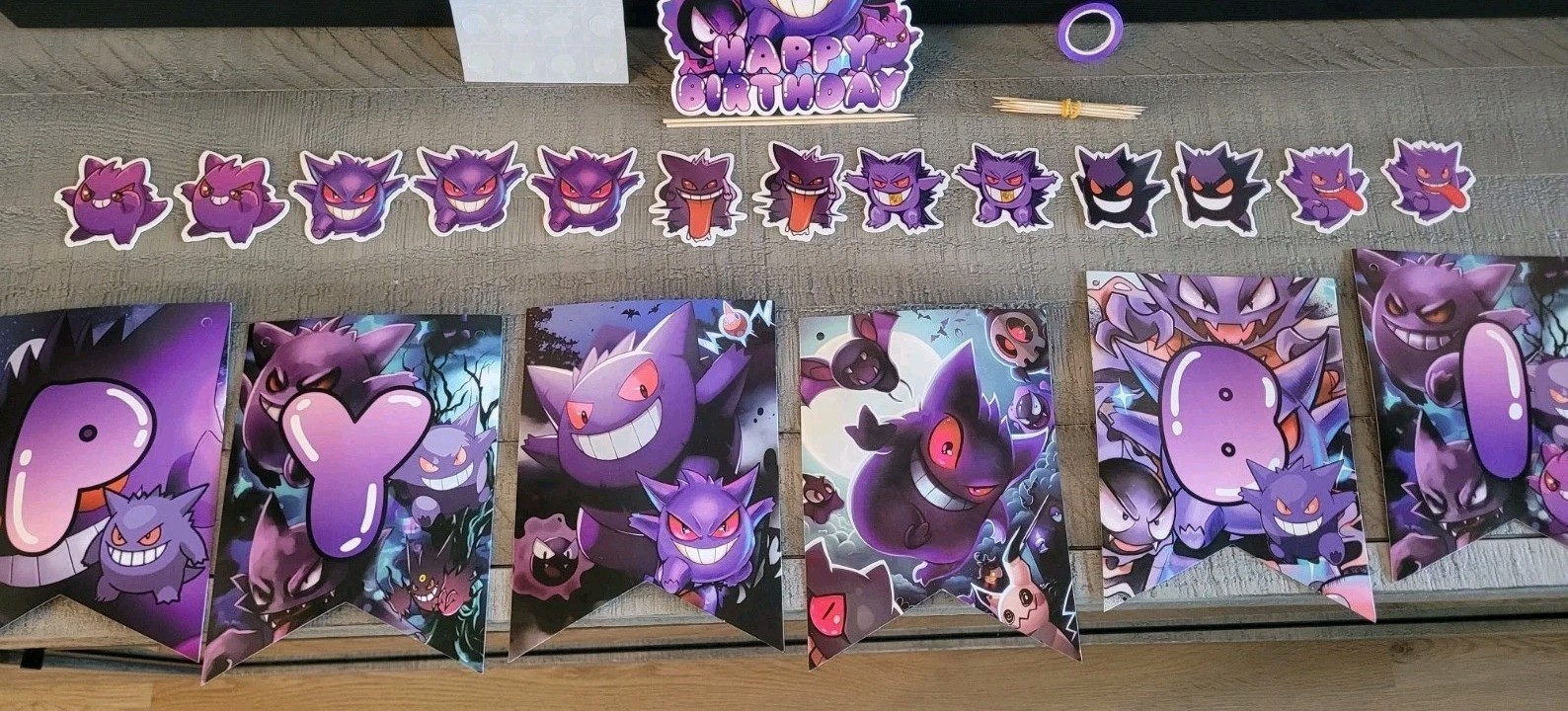 Pokemon GENGAR Happy Birthday String Banner & Cake / Cupcake Toppers (B2-G1)
