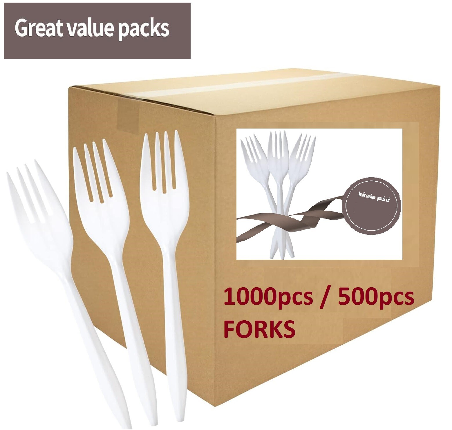 1000/500 White Plastic Forks Disposable Cutlery Utensil for Birthday BBQ Party