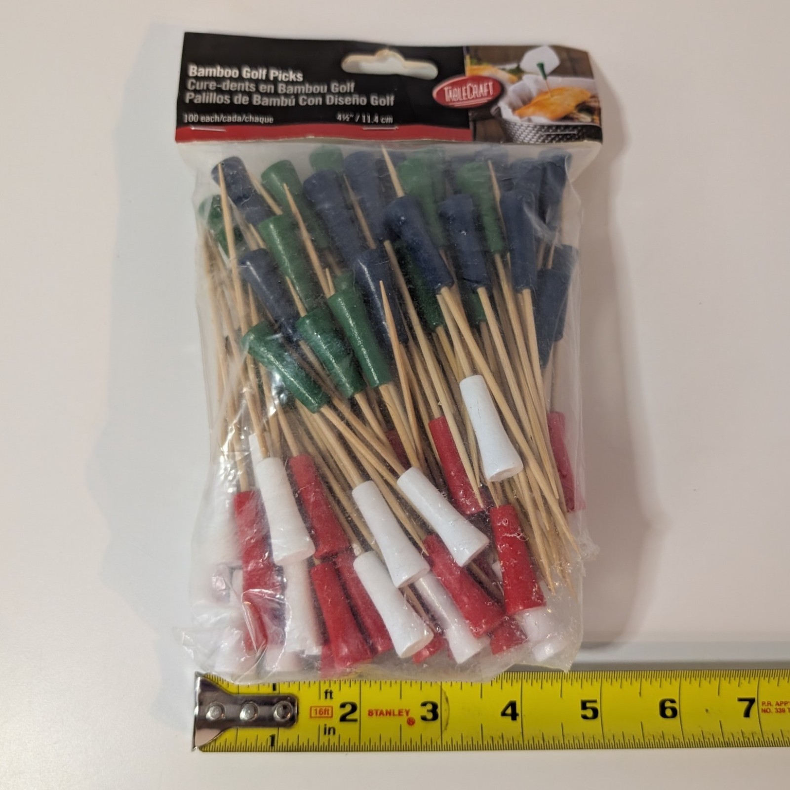 Golf Tee Cocktail Toothpicks 4.5 Inch Natural Bamboo Skewers , 100 Pc, Toothpick