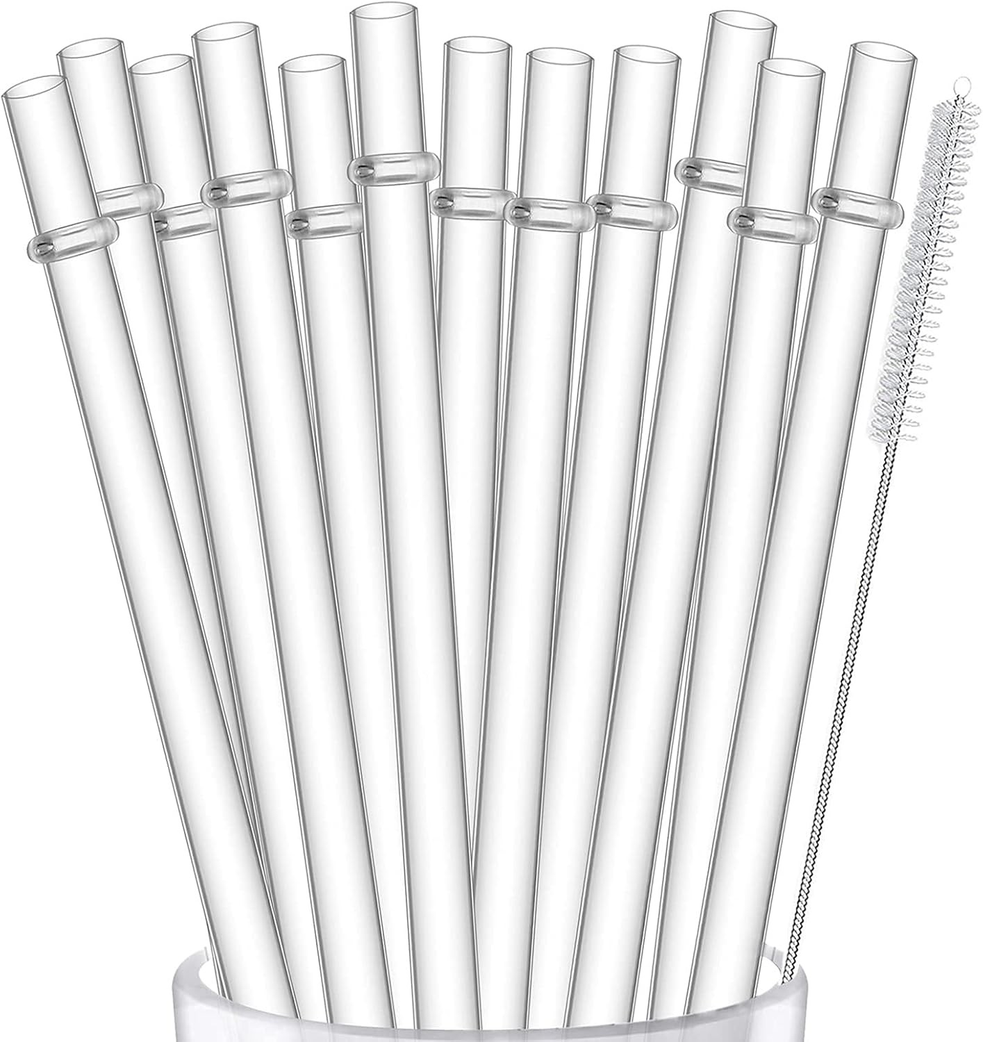 ALINK 12-Pack Reusable Hard Plastic Clear Straws, 10.5 inch , 16 OZ 20 OZ 30 OZ
