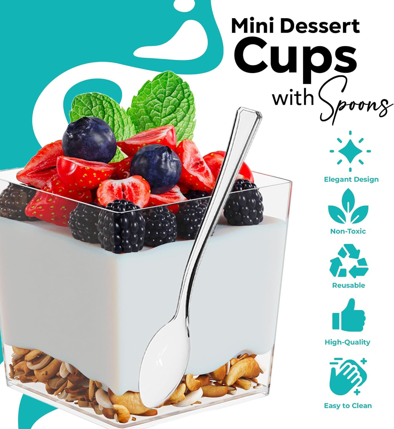 Mini Dessert Cups with Spoons 200 Pcs – 3.1 Oz Square Plastic Dessert Cups Dispo
