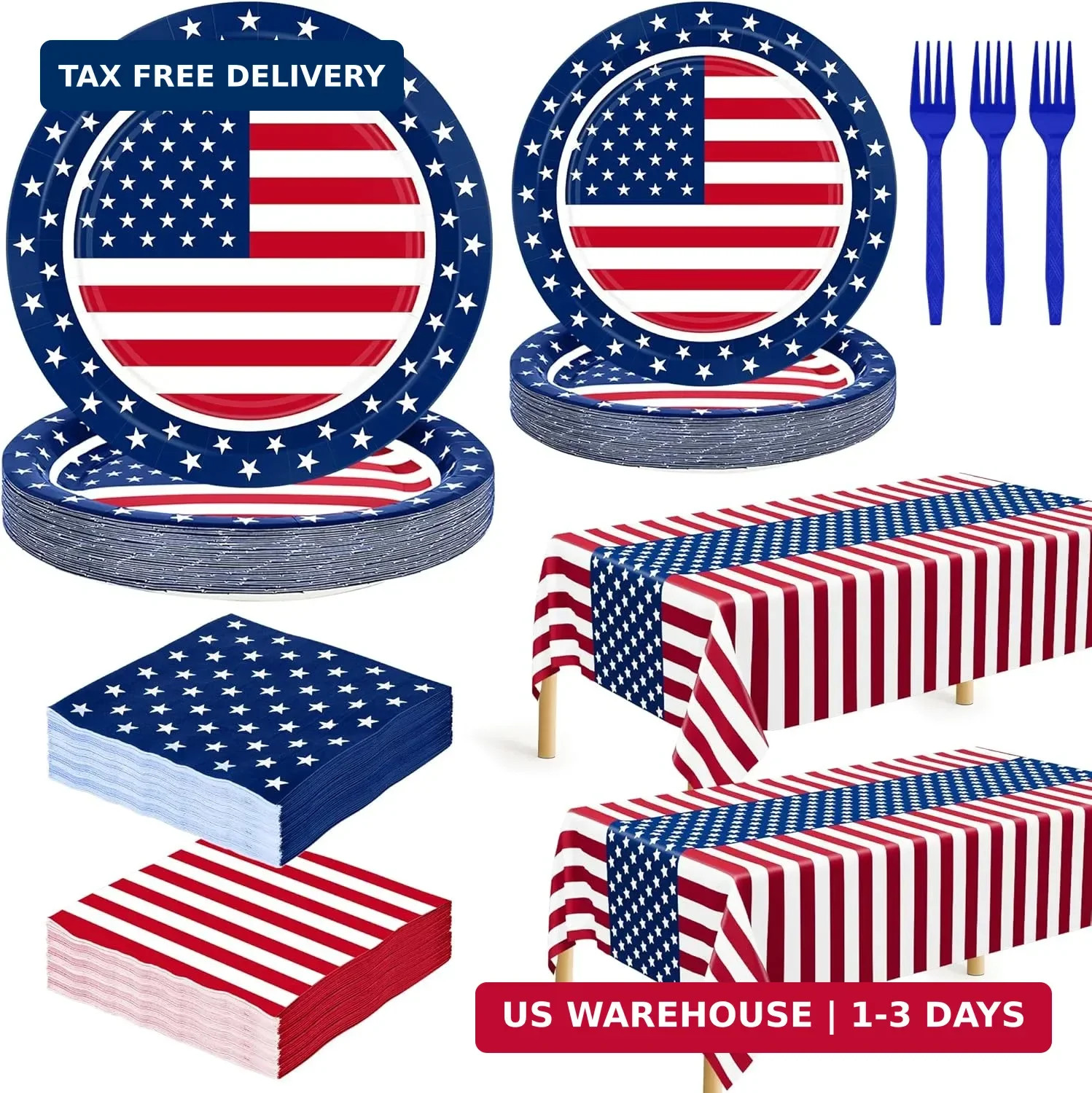 QZYL 122 PCS 4th of July Decorations, 30 Sets 250th Anniversary Patriotic Plates