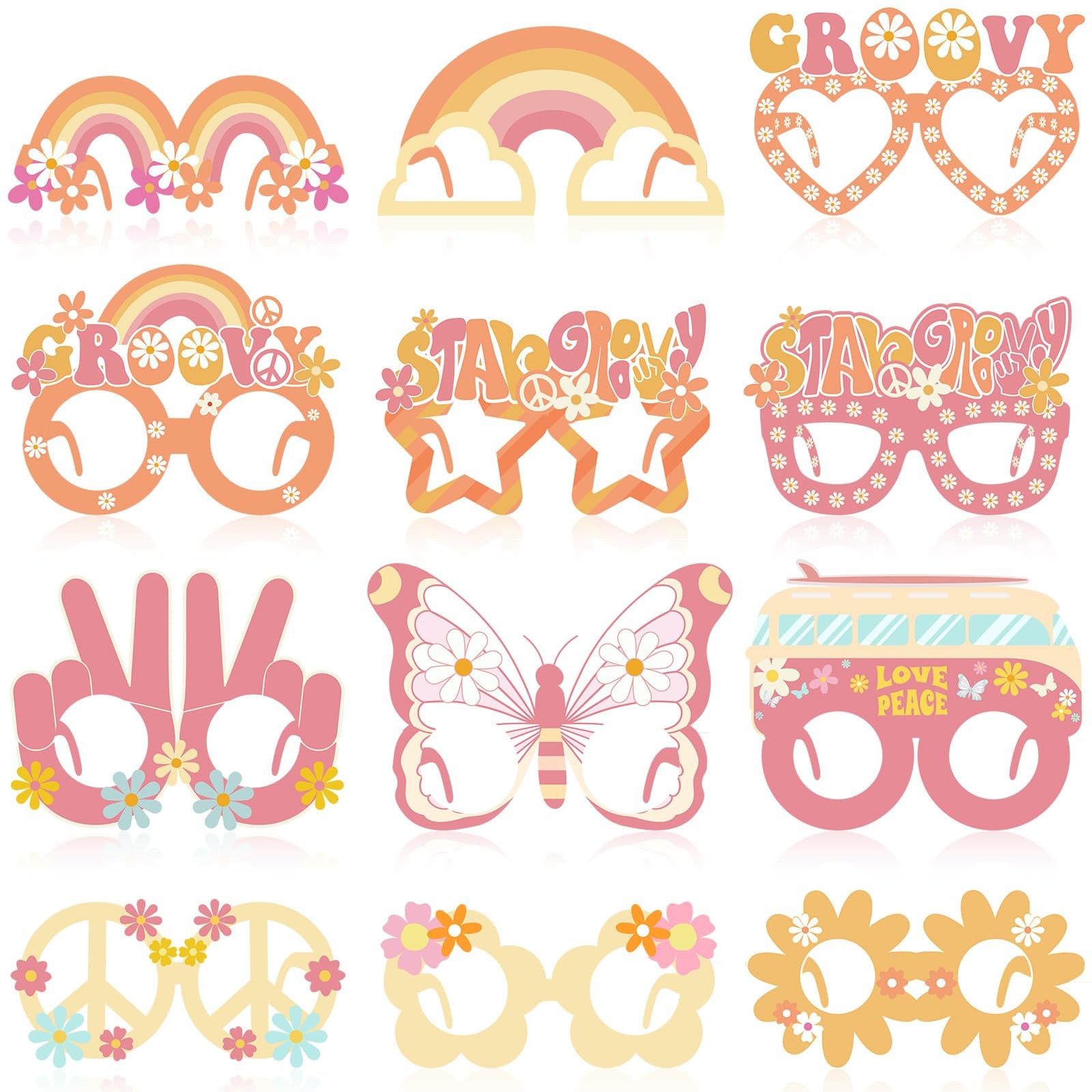 36 Pieces 70s Groovy Party Decorations Favors Hippie Groovy Paper Glasses 60s…