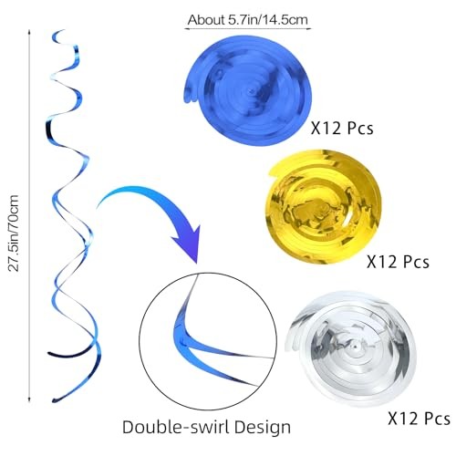 36Pcs Hanging Swirl Party Decorations Foil Decorations Ceiling Blue Gold Silver