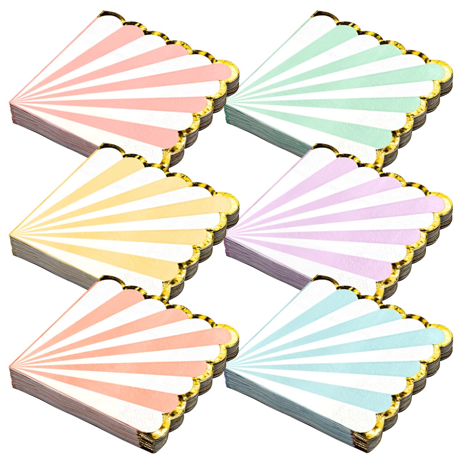 Party Paper Napkins, Pastel Scalloped Edge with Gold 6.5 x inches,