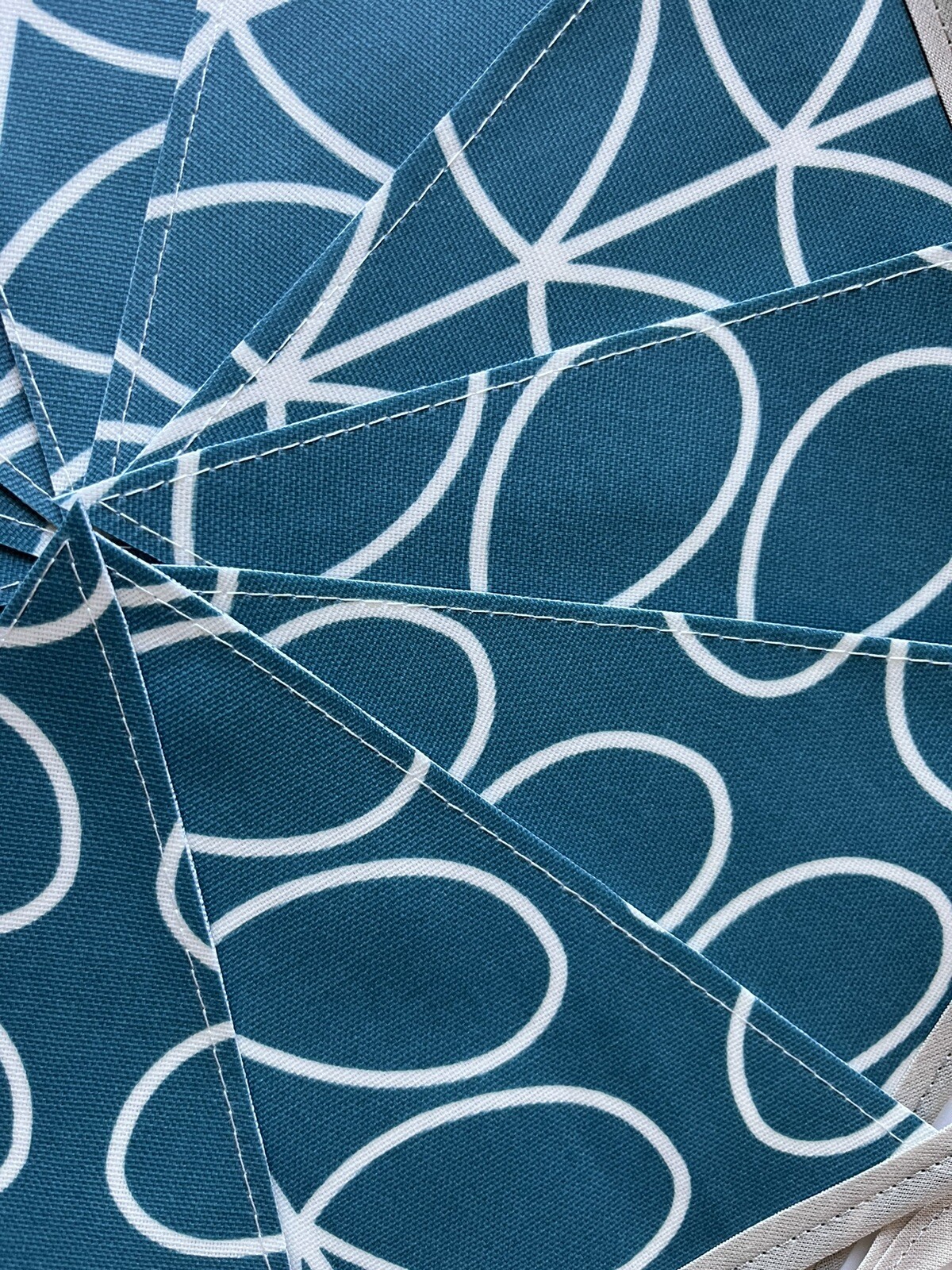 Handmade Oilcloth Bunting – Garden/Home Blue Contemporary- 3 Meters Double Sided