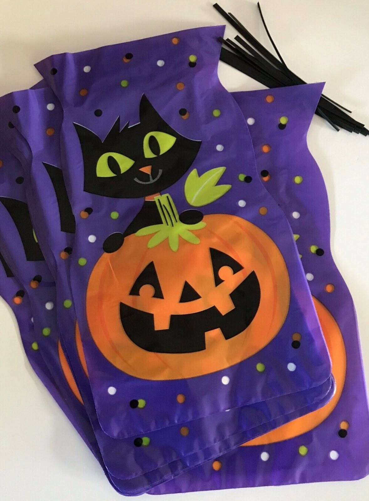 10 x HALLOWEEN Pumpkin and Cat CELLOPHANE Sweet Gift LOOT Bags TRICK OR TREAT