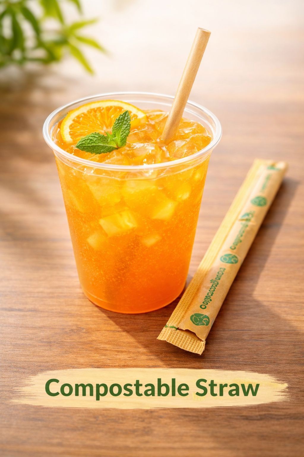 100 pack – 16oz Cup & Eco Straws 10 Inch Compostable, Party Pack , Iced Drinks