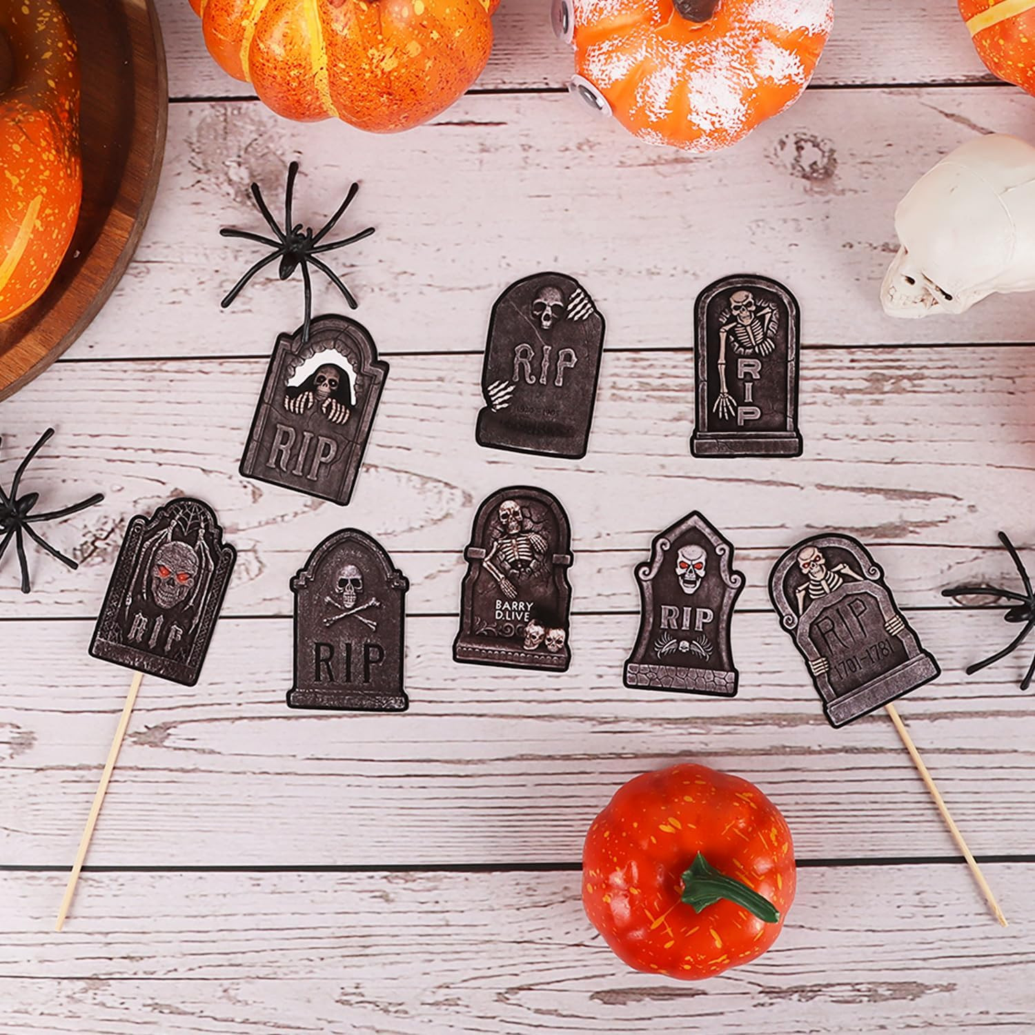 40 Pcs Halloween Cupcake Toppers, Tombstone Graveyard Cake Toppers Scary Cupcake