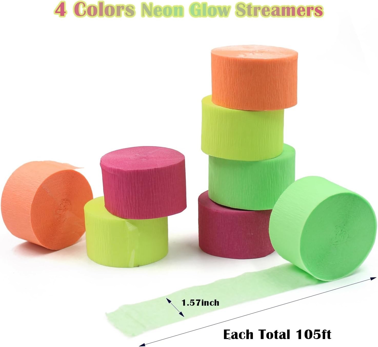 420feet Blacklight Party Streamer Decorations 4 Rolls Glow Crepe Paper UV Rea…