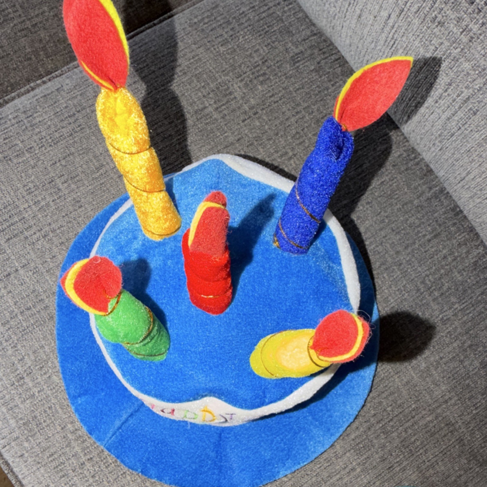 Birthday Cake with Candles Hat, Unisex, Adult, Gag Gift, Badge included.