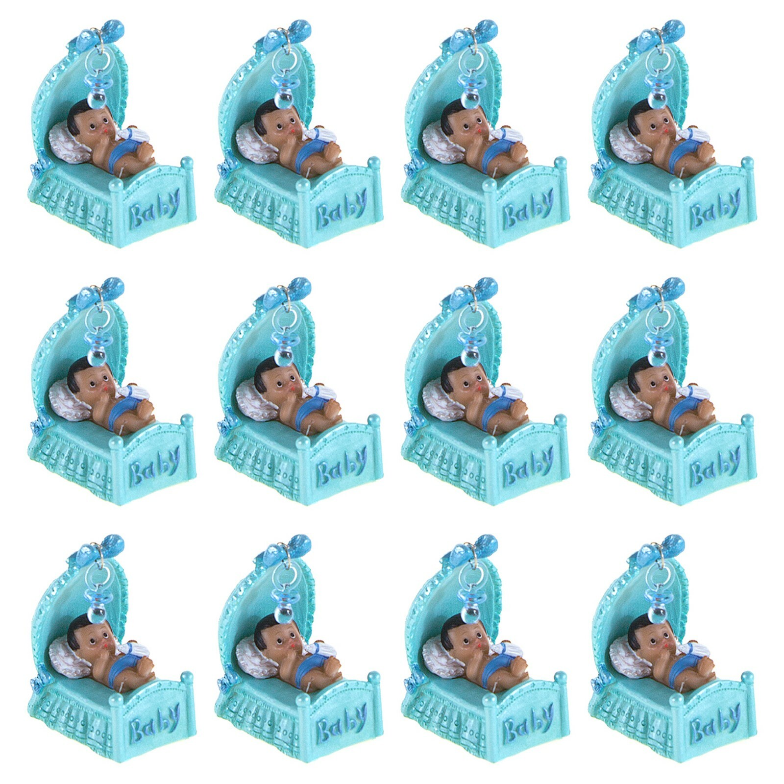 Mega Favors – Ethnic Baby Boy Looking At Pacifier Poly Resin – Blue, 12PCS