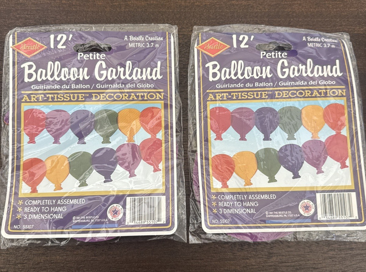 Vintage Set of 2 Balloon Garland 12 Feet 3D Assembled Art Tissue Decoration USA