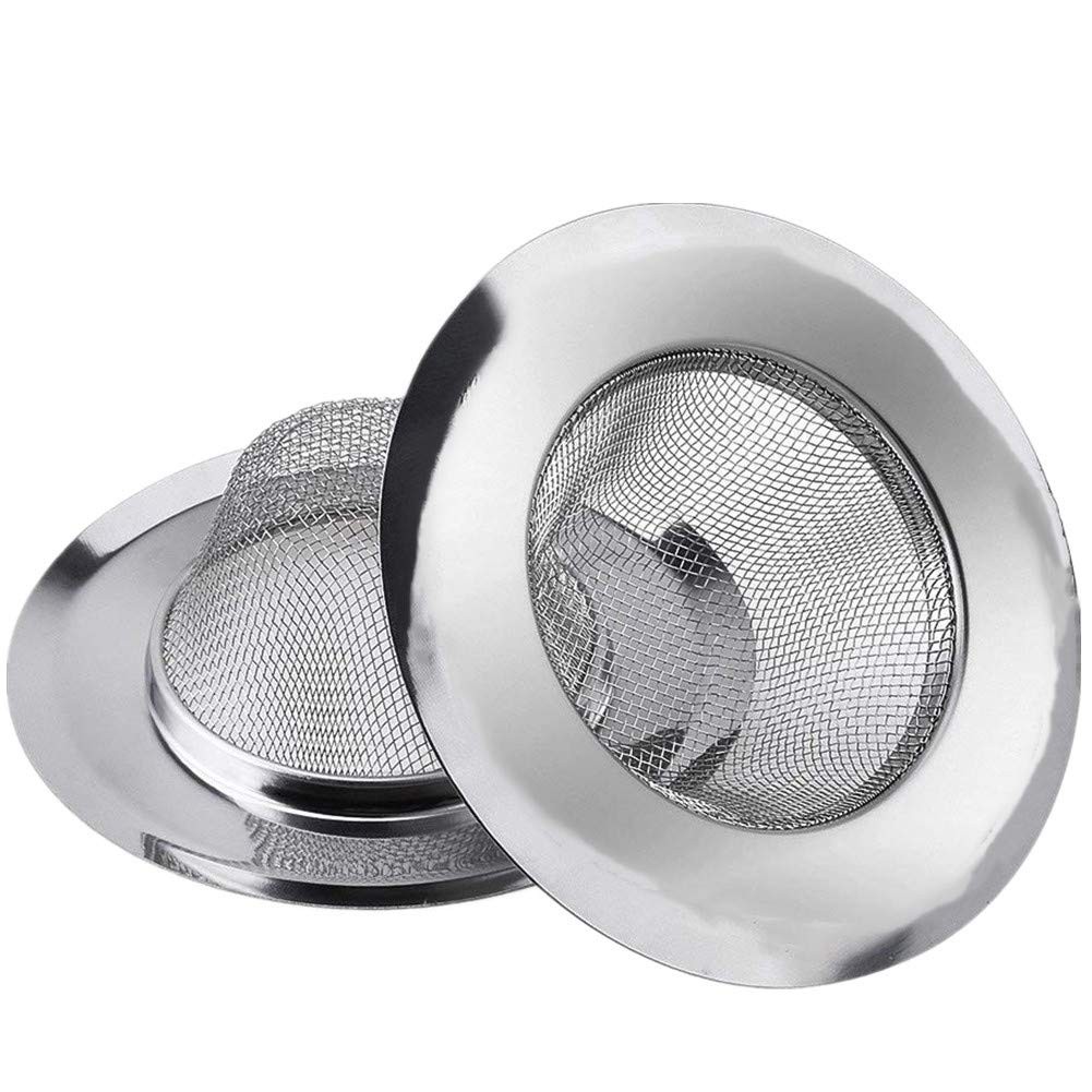 2 Pcs Stainless Steel Kitchen Mesh Silver Sink Strainer Large Wide Rim 4.5″ Diam