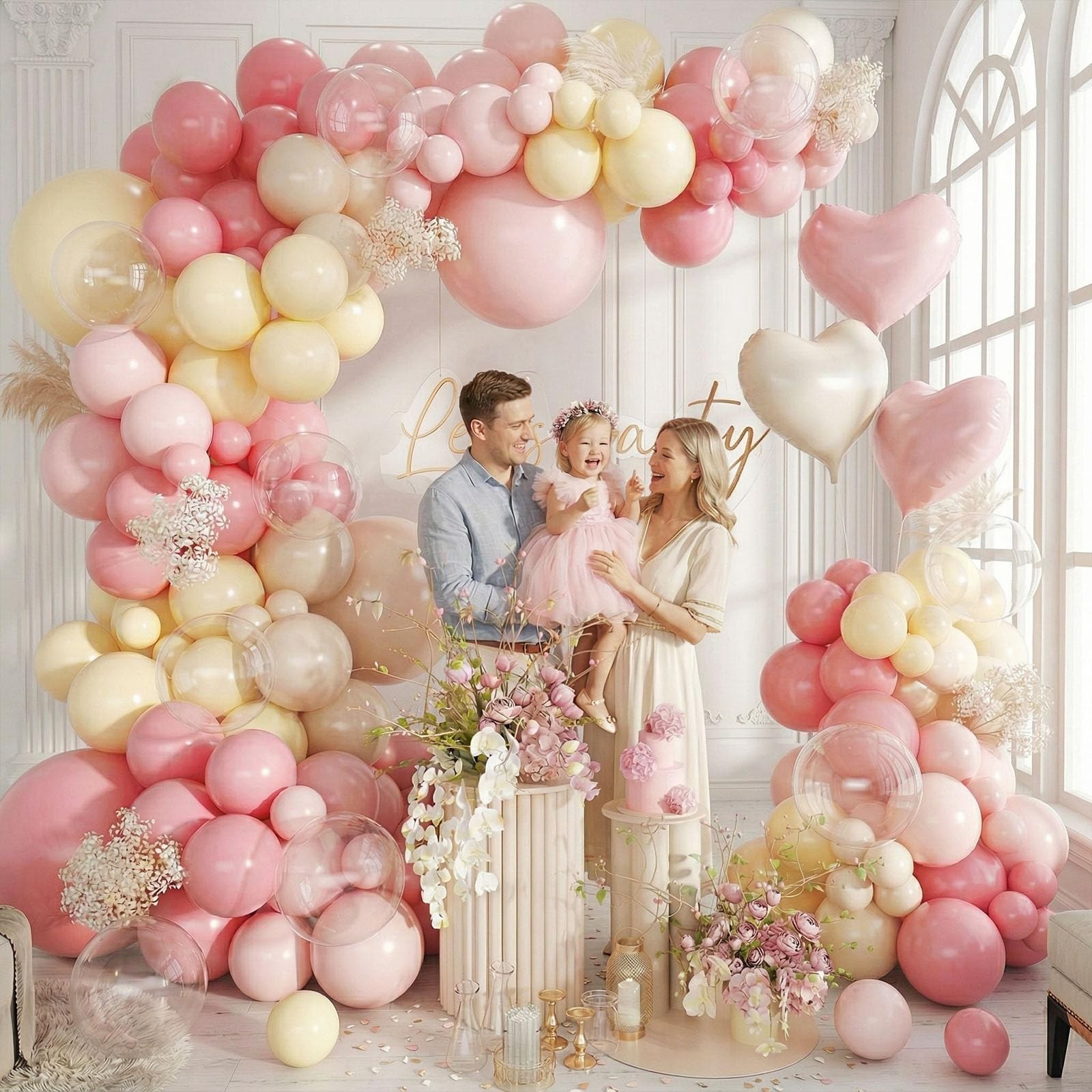 Pink and Yellow Balloon Arch Kit,150Pcs Pastel Pink Light Pink Yellow Sand Wh…
