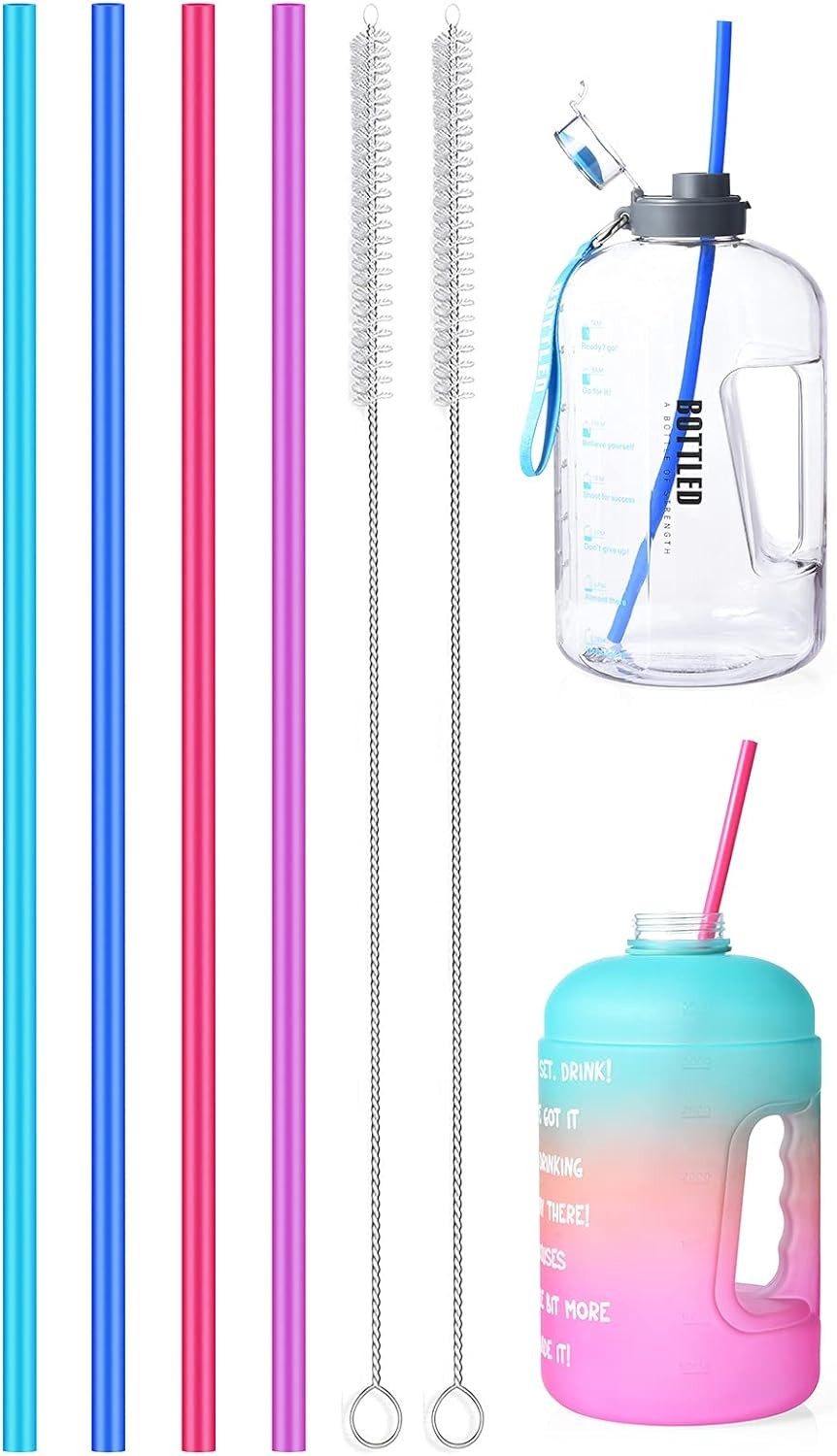 ALINK 15 inch Extra Long Reusable Silicone Straws, 5 Piece Set, Multicolor