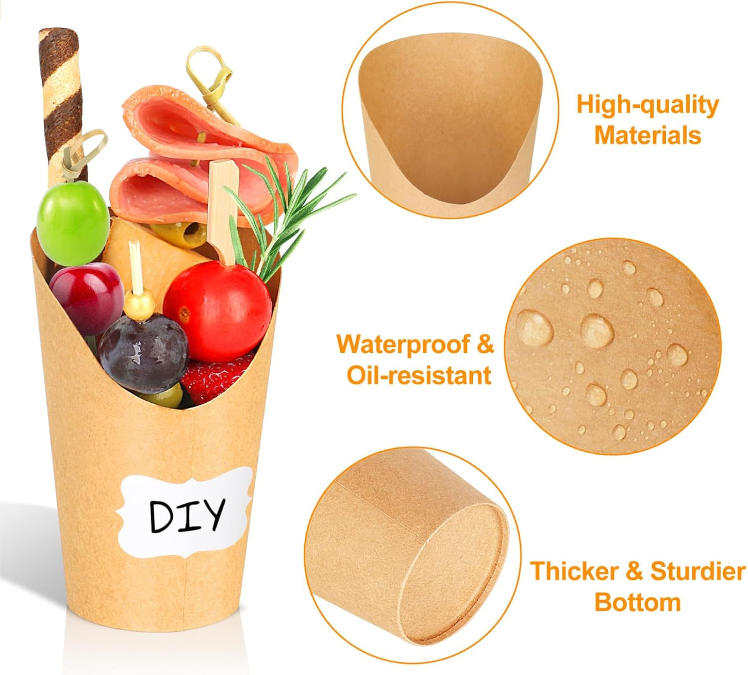 500PCS Charcuterie Cups with Sticks, 80 Cups+320 Picks+100 Labels, Brown